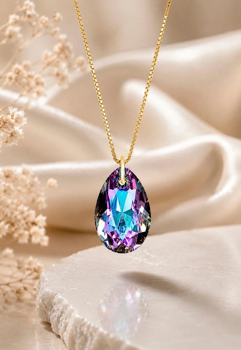 COLLAR JOYAS MONTERO GOTA DE LUZ GOLD CRISTALES GENUINOS VITRAL LIGHT - 6