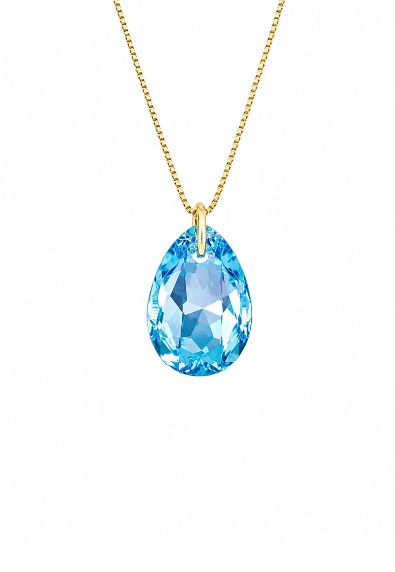 COLLAR JOYAS MONTERO GOTA DE LUZ GOLD CRISTALES GENUINOS AQUAMARINE SHIMMER - 1