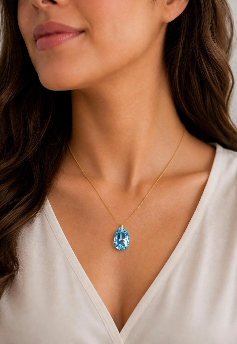 COLLAR JOYAS MONTERO GOTA DE LUZ GOLD CRISTALES GENUINOS AQUAMARINE SHIMMER - 4