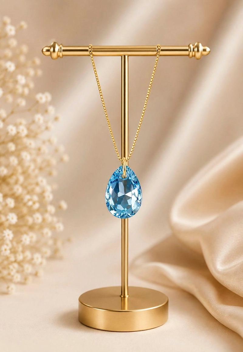 COLLAR JOYAS MONTERO GOTA DE LUZ GOLD CRISTALES GENUINOS AQUAMARINE SHIMMER - 5