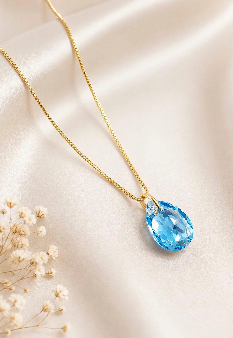 COLLAR JOYAS MONTERO GOTA DE LUZ GOLD CRISTALES GENUINOS AQUAMARINE SHIMMER - 7