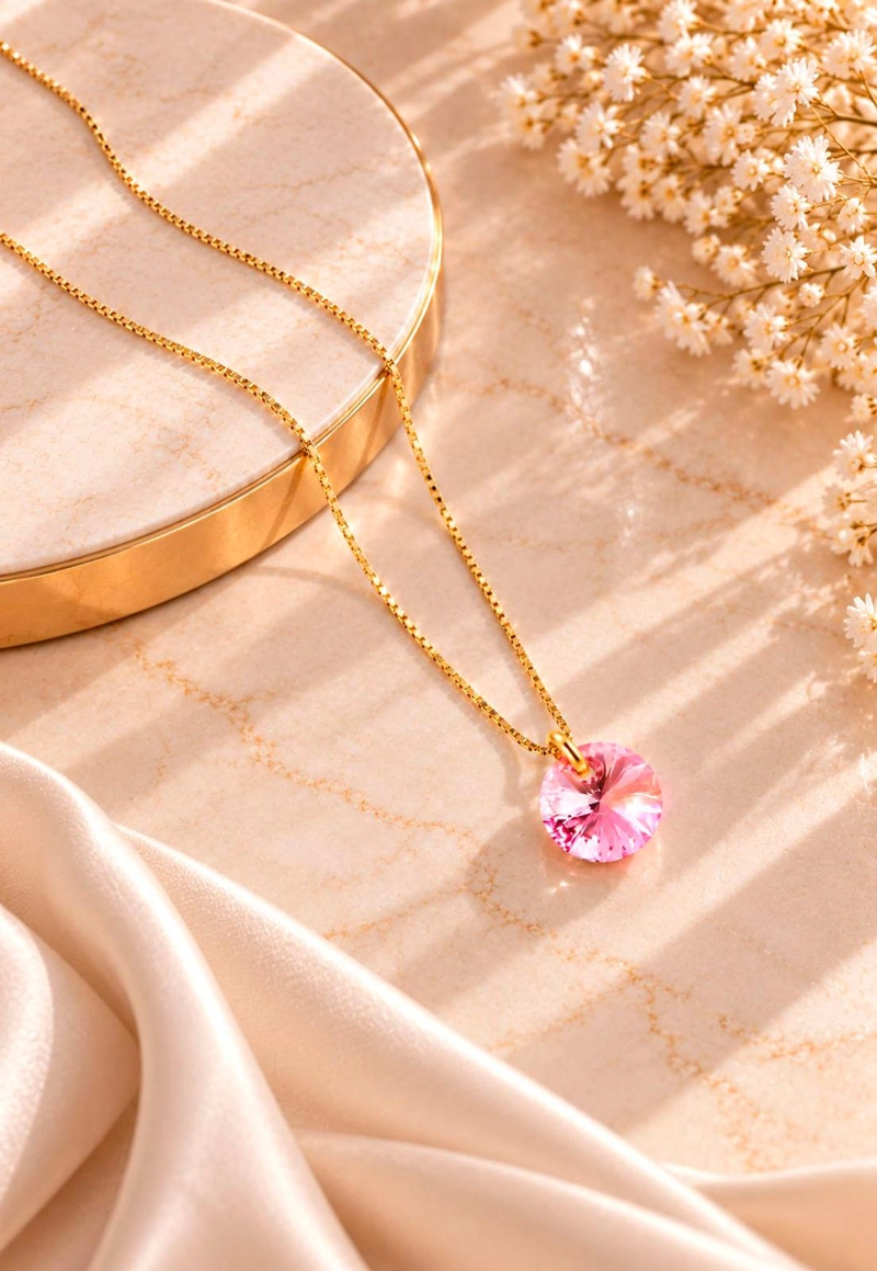 COLLAR JOYAS MONTERO PUNTO DE LUZ GOLD CRISTALES GENUINOS LIGHT ROSE - 6