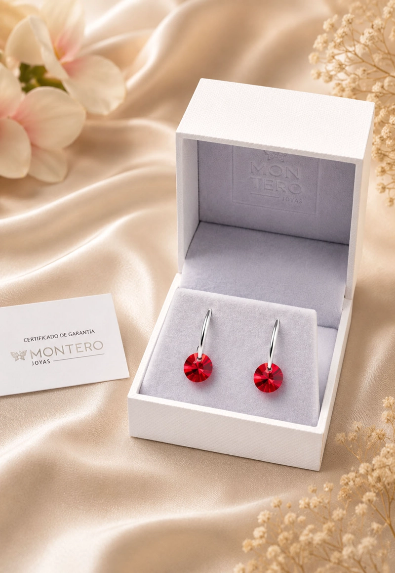 AROS JOYAS MONTERO PLATA 925 PUNTO DE LUZ CRISTALES GENUINOS SCARLET - 3