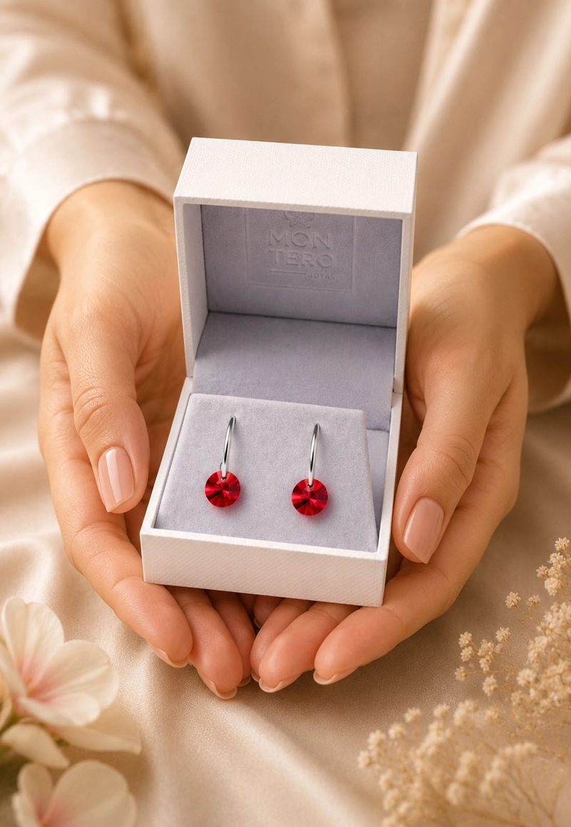 AROS JOYAS MONTERO PLATA 925 PUNTO DE LUZ CRISTALES GENUINOS SCARLET - 5