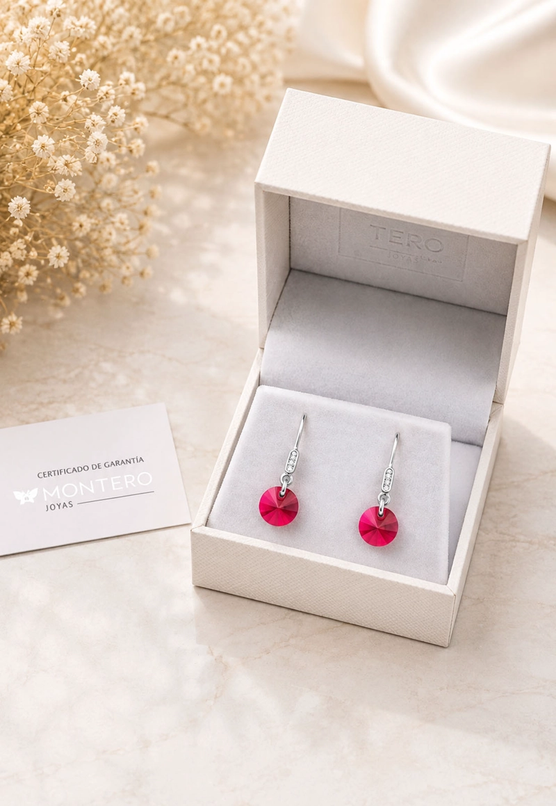 AROS JOYAS MONTERO PLATA 925 PUNTO DE LUZ CIRCON CRISTALES GENUINOS SCARLET - 3