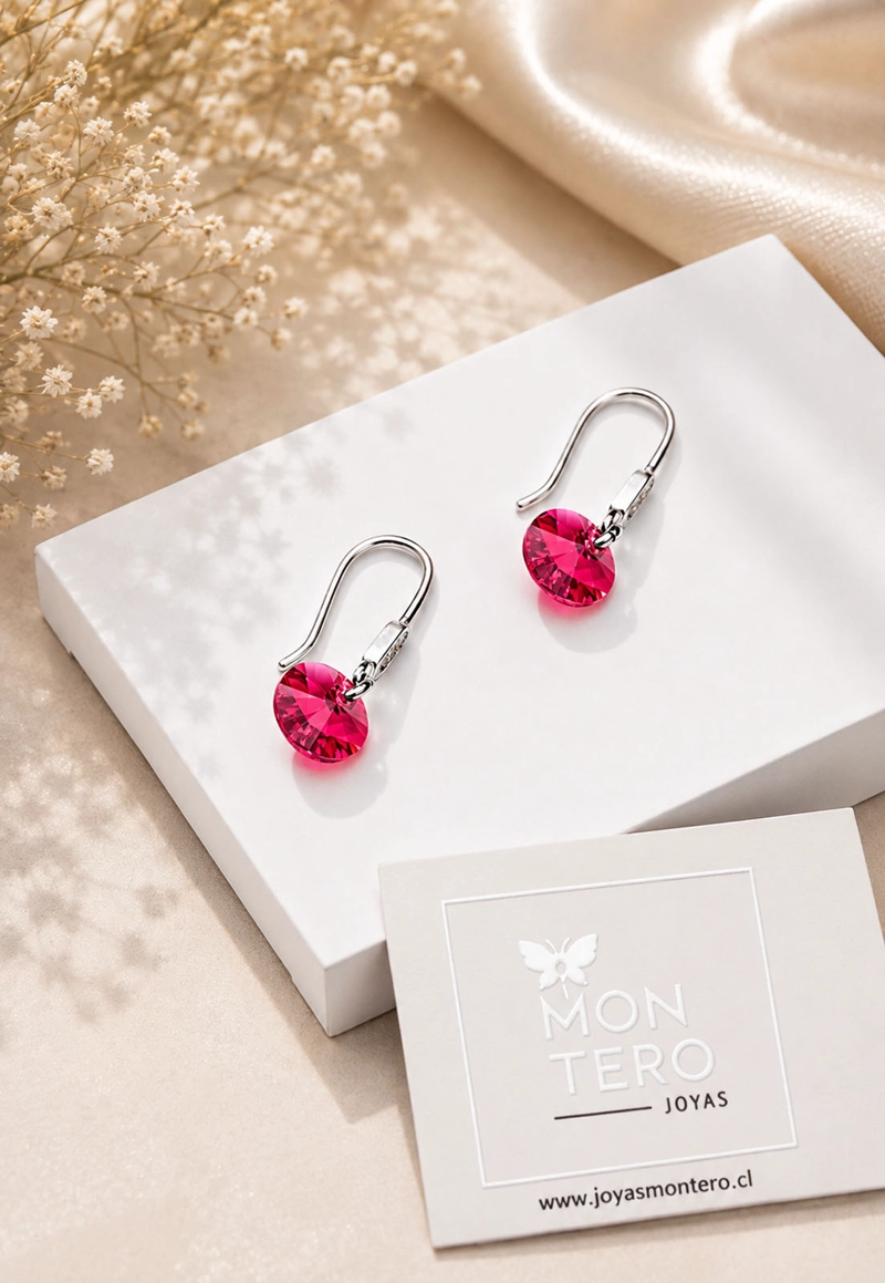 AROS JOYAS MONTERO PLATA 925 PUNTO DE LUZ CIRCON CRISTALES GENUINOS SCARLET - 7