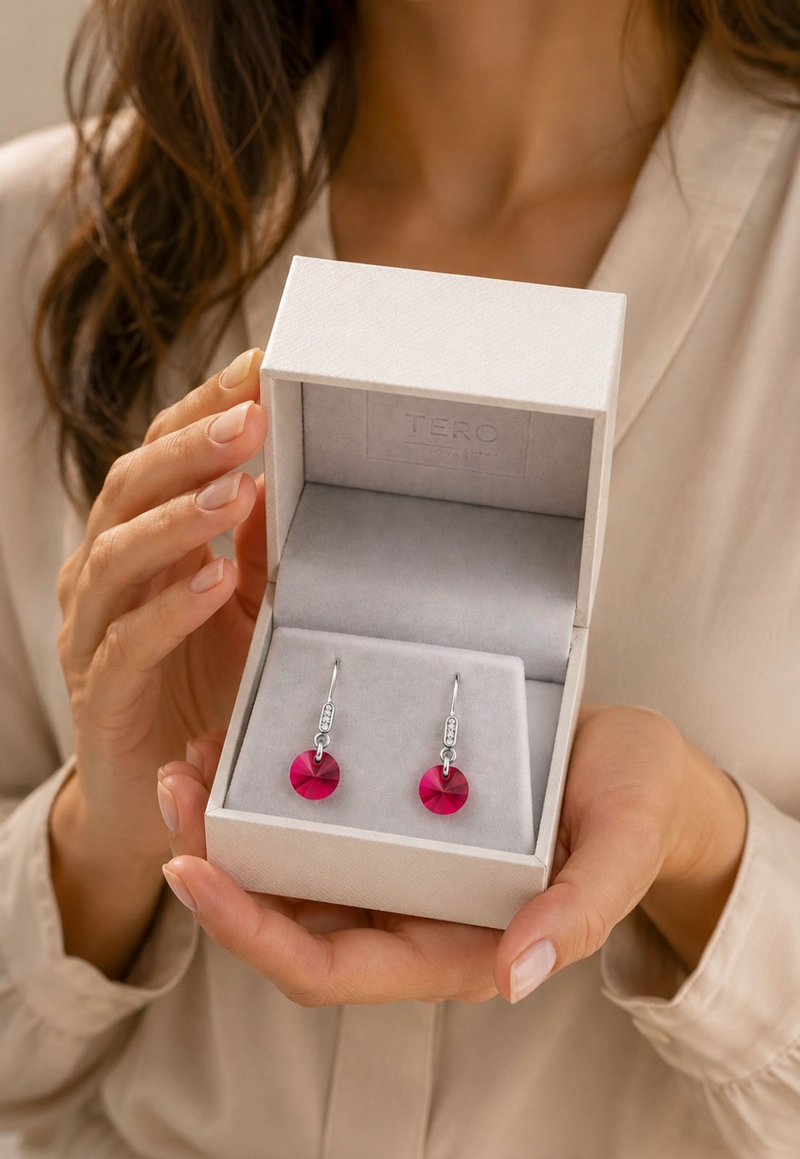 AROS JOYAS MONTERO PLATA 925 PUNTO DE LUZ CIRCON CRISTALES GENUINOS SCARLET - 8