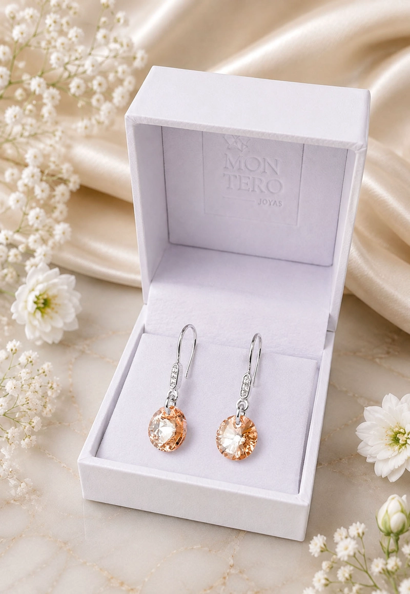 AROS JOYAS MONTERO PUNTO DE LUZ CIRCON PLATA 925 CRISTALES GENUINOS GOLDEN - 3