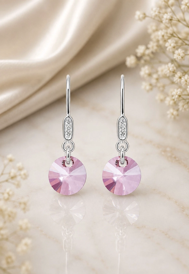 AROS JOYAS MONTERO PUNTO DE LUZ CIRCON PLATA 925 CRISTALES ANTIQUE PINK - 2