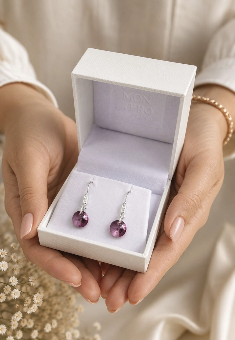 AROS JOYAS MONTERO PUNTO DE LUZ CIRCON PLATA 925 CRISTALES ANTIQUE PINK - 5