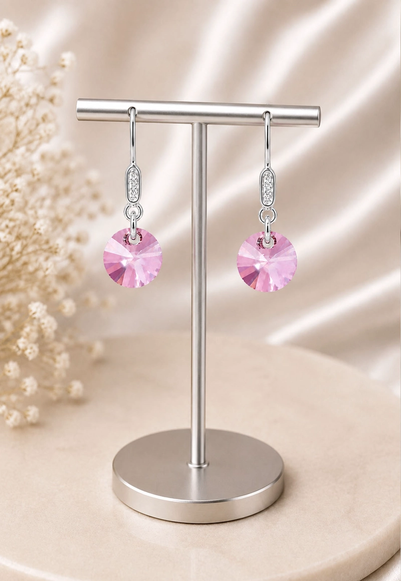 AROS JOYAS MONTERO PUNTO DE LUZ CIRCON PLATA 925 CRISTALES ANTIQUE PINK - 6