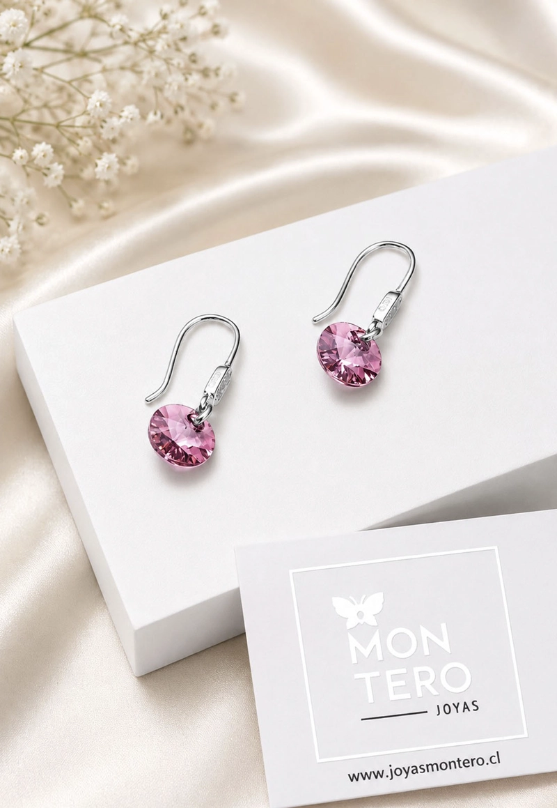 AROS JOYAS MONTERO PUNTO DE LUZ CIRCON PLATA 925 CRISTALES ANTIQUE PINK - 7