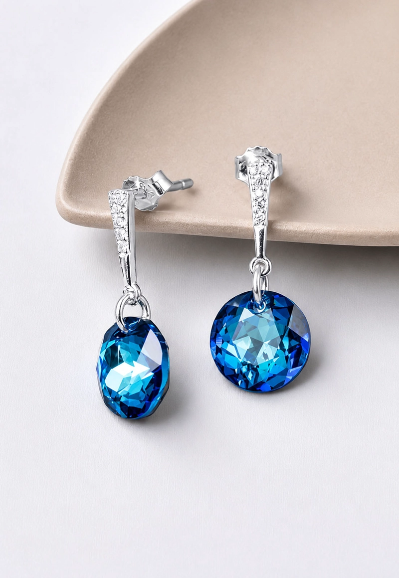 AROS JOYAS MONTERO GRACIA PLATA 925 CRISTALES GENUINOS BERMUDA BLUE - 2