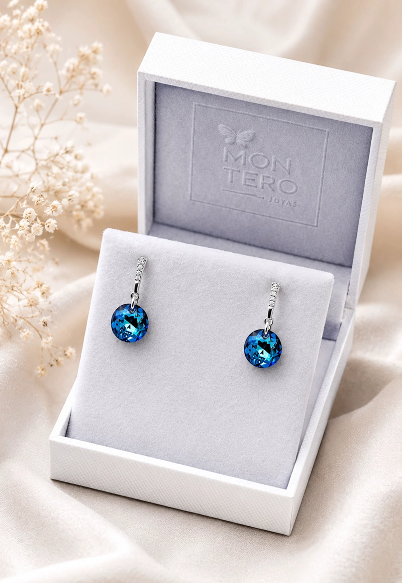 AROS JOYAS MONTERO GRACIA PLATA 925 CRISTALES GENUINOS BERMUDA BLUE - 3