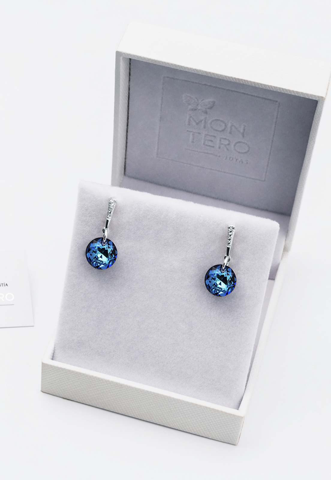 AROS JOYAS MONTERO GRACIA PLATA 925 CRISTALES GENUINOS BERMUDA BLUE - 3