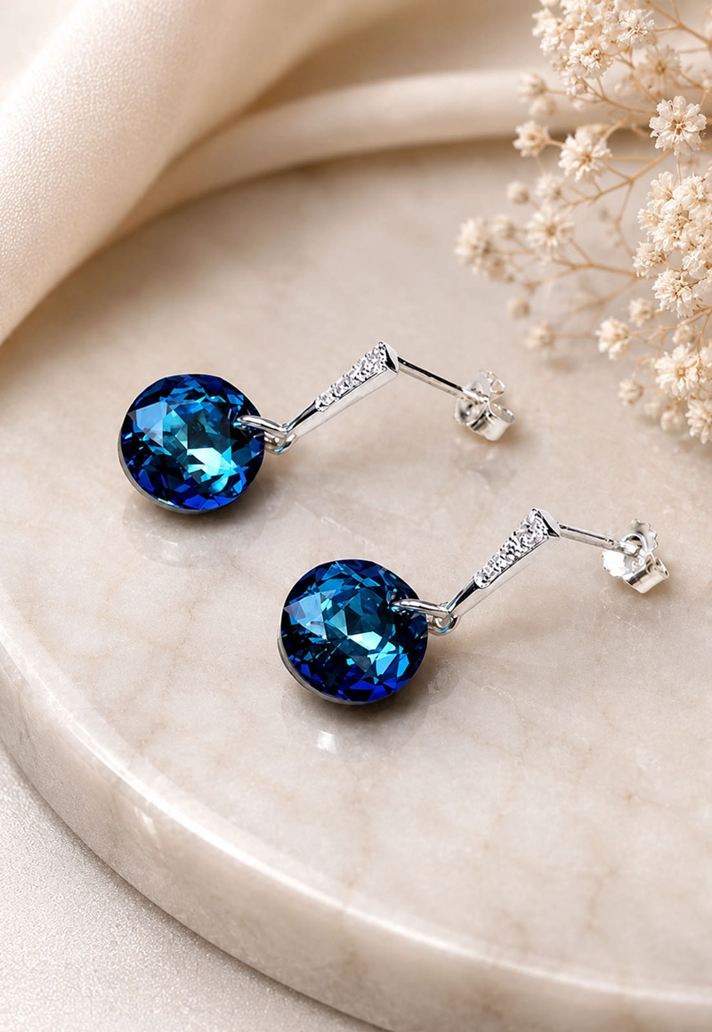 AROS JOYAS MONTERO GRACIA PLATA 925 CRISTALES GENUINOS BERMUDA BLUE - 4