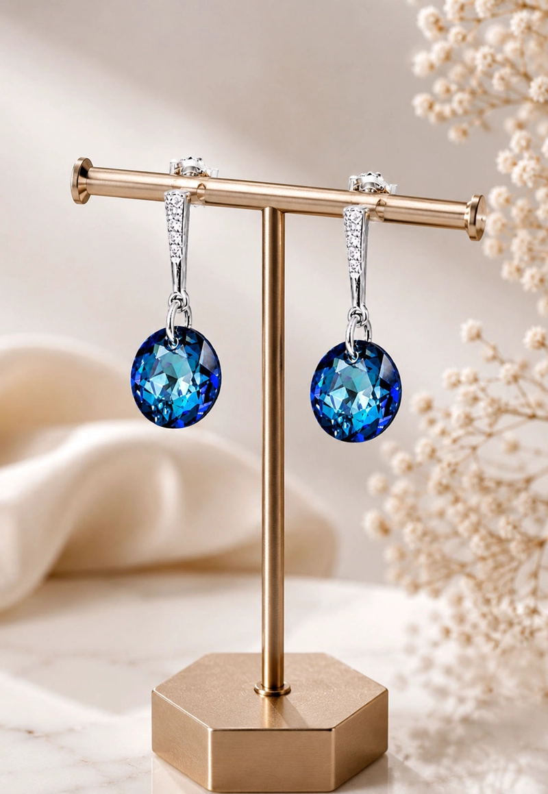AROS JOYAS MONTERO GRACIA PLATA 925 CRISTALES GENUINOS BERMUDA BLUE - 5