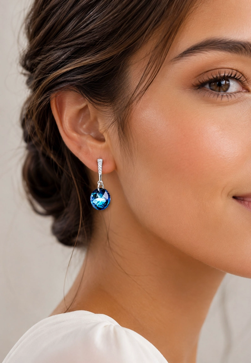 AROS JOYAS MONTERO GRACIA PLATA 925 CRISTALES GENUINOS BERMUDA BLUE - 6