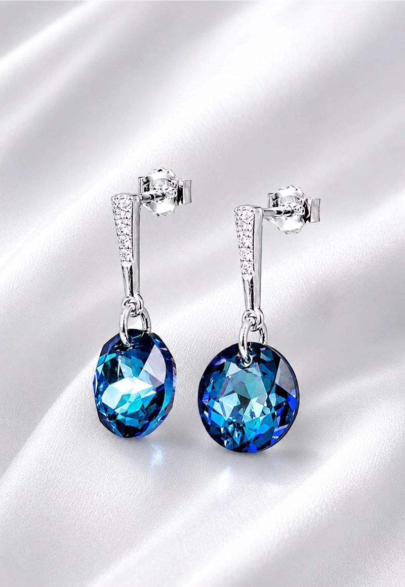 AROS JOYAS MONTERO GRACIA PLATA 925 CRISTALES GENUINOS BERMUDA BLUE - 7