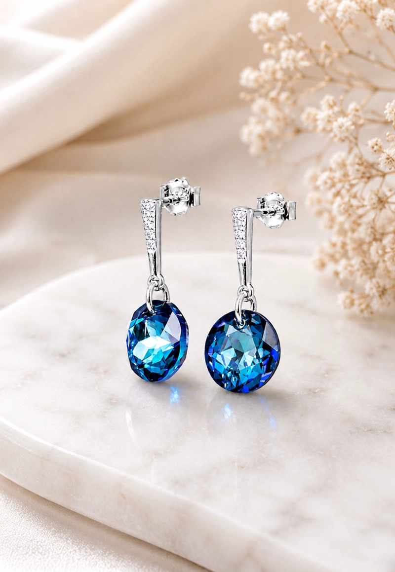 AROS JOYAS MONTERO GRACIA PLATA 925 CRISTALES GENUINOS BERMUDA BLUE - 8