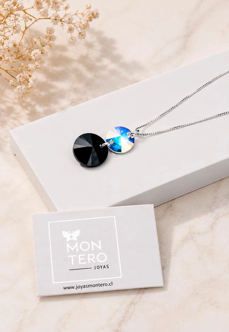 COLLAR MONTERO PLATA 925 LOURDES CRISTALES BLACK JET JOYAS - 2