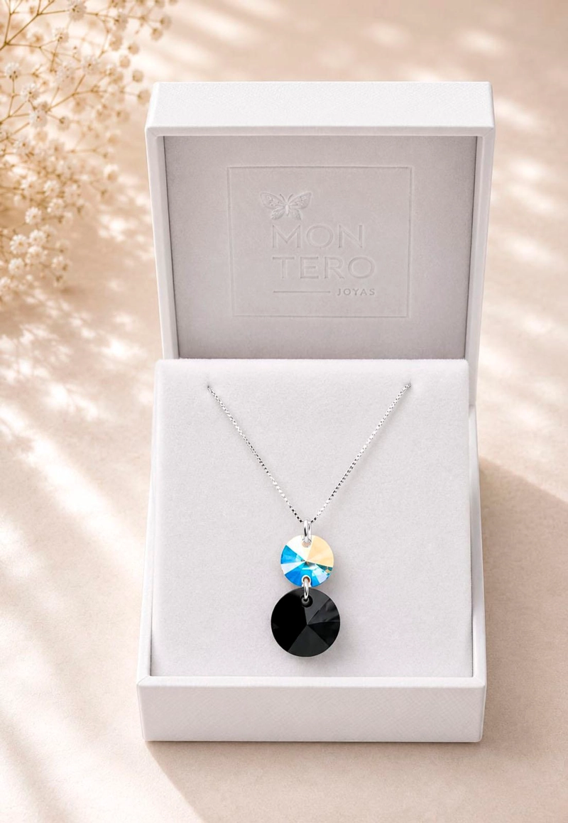 COLLAR MONTERO PLATA 925 LOURDES CRISTALES BLACK JET JOYAS - 3