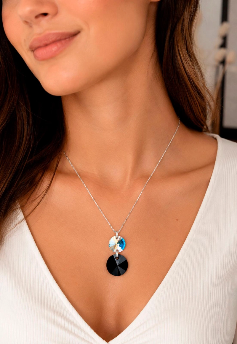 COLLAR MONTERO PLATA 925 LOURDES CRISTALES BLACK JET JOYAS - 6