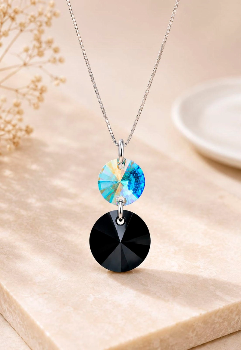 COLLAR MONTERO PLATA 925 LOURDES CRISTALES BLACK JET JOYAS - 7