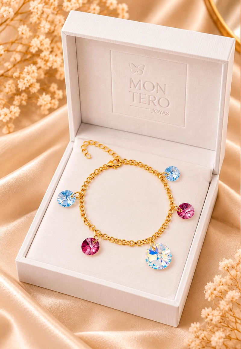 PULSERA JOYAS MONTERO NEPAL GOLD BAÑO DE ORO CRISTAL ANTIQUE PINK - 3
