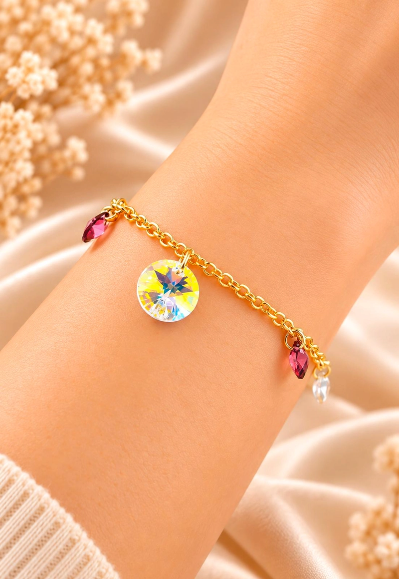 PULSERA JOYAS MONTERO NEPAL GOLD BAÑO DE ORO CRISTAL ANTIQUE PINK - 4