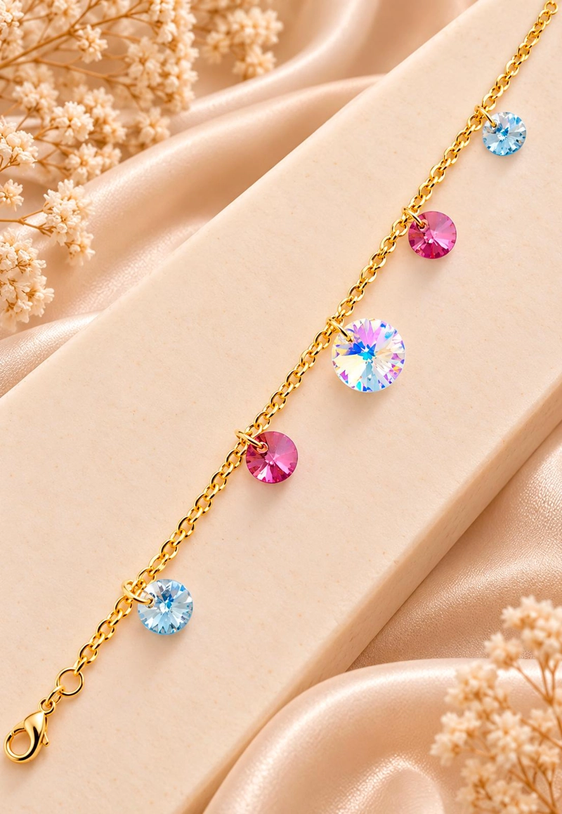 PULSERA JOYAS MONTERO NEPAL GOLD BAÑO DE ORO CRISTAL ANTIQUE PINK - 5