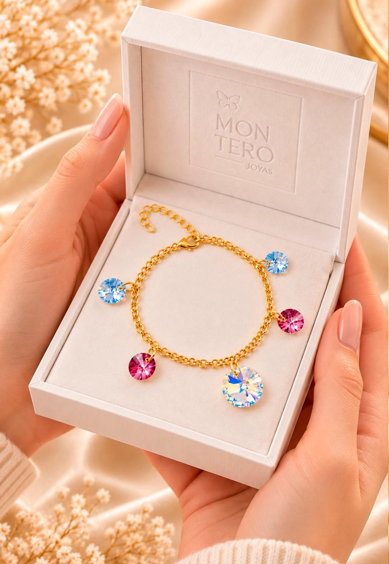 PULSERA JOYAS MONTERO NEPAL GOLD BAÑO DE ORO CRISTAL ANTIQUE PINK - 6