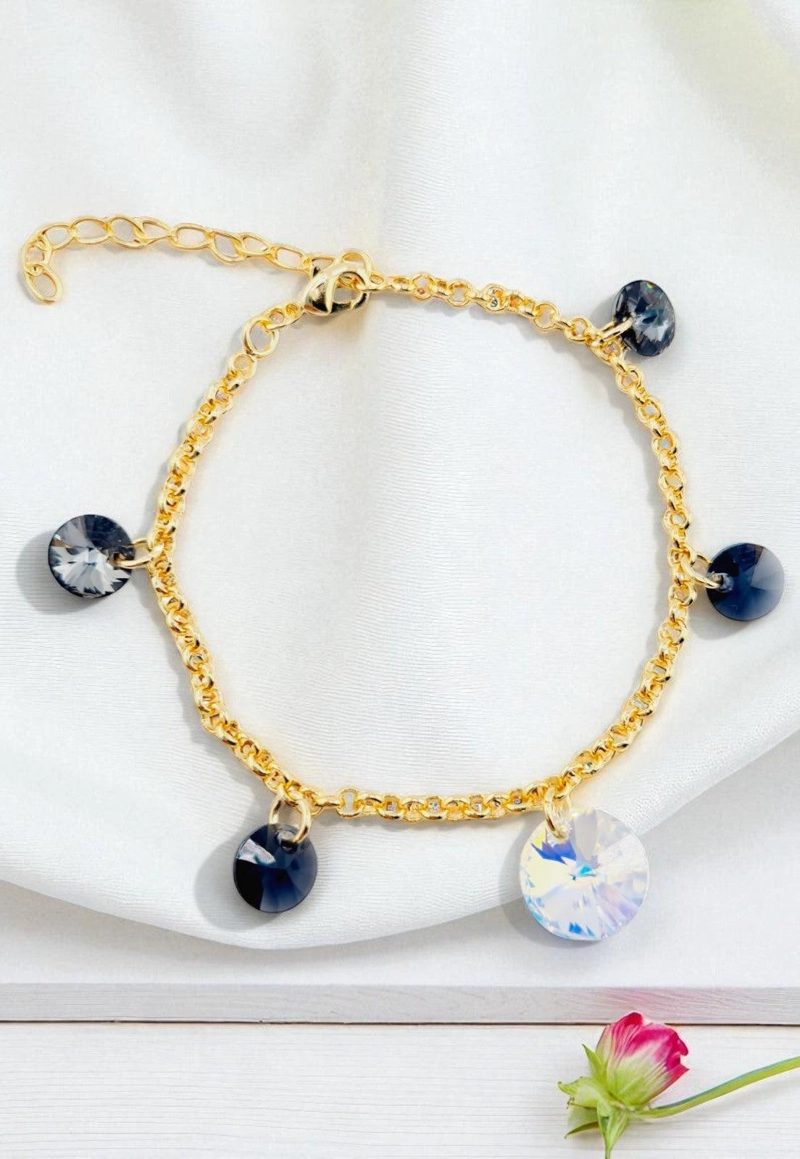 PULSERA JOYAS MONTERO NEPAL GOLD BAÑO DE ORO CRISTALES SILVER NIGHT - 2