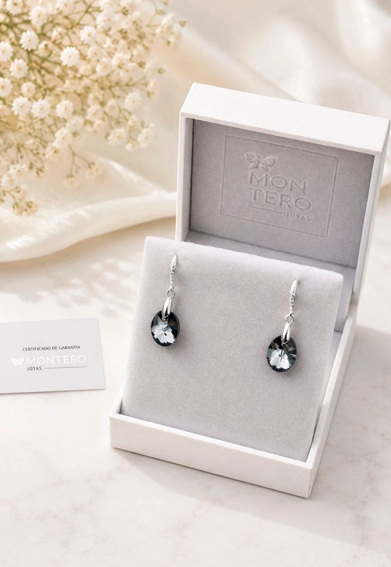 AROS JOYAS MONTERO PRAGA PLATA 925 CRISTALES GENUINOS SILVER NIGHT - 4