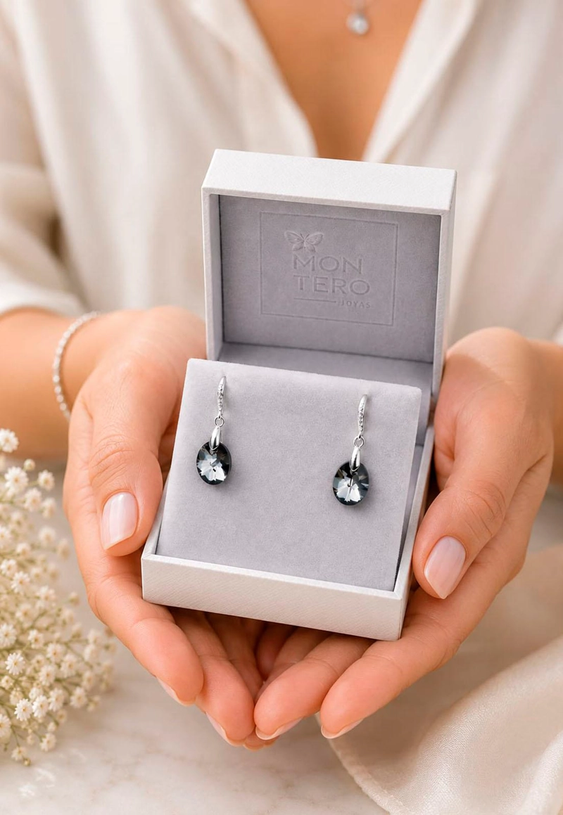 AROS JOYAS MONTERO PRAGA PLATA 925 CRISTALES GENUINOS SILVER NIGHT - 5