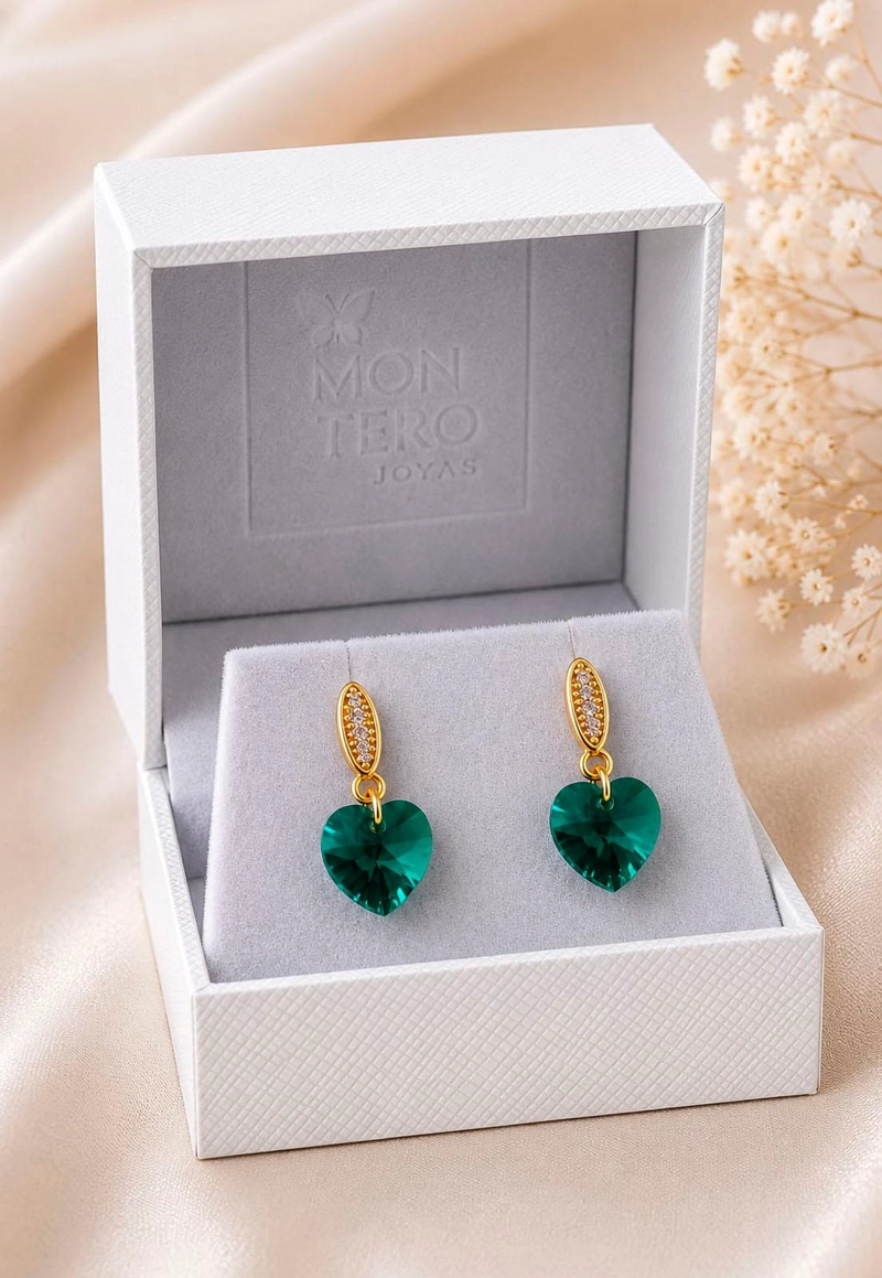 AROS JOYAS MONTERO ROMANCE GOLD CRISTALES GENUINOS EMERALD ENCHAPADO EN ORO 18K - 3