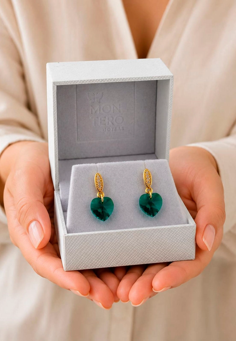 AROS JOYAS MONTERO ROMANCE GOLD CRISTALES GENUINOS EMERALD ENCHAPADO EN ORO 18K - 4