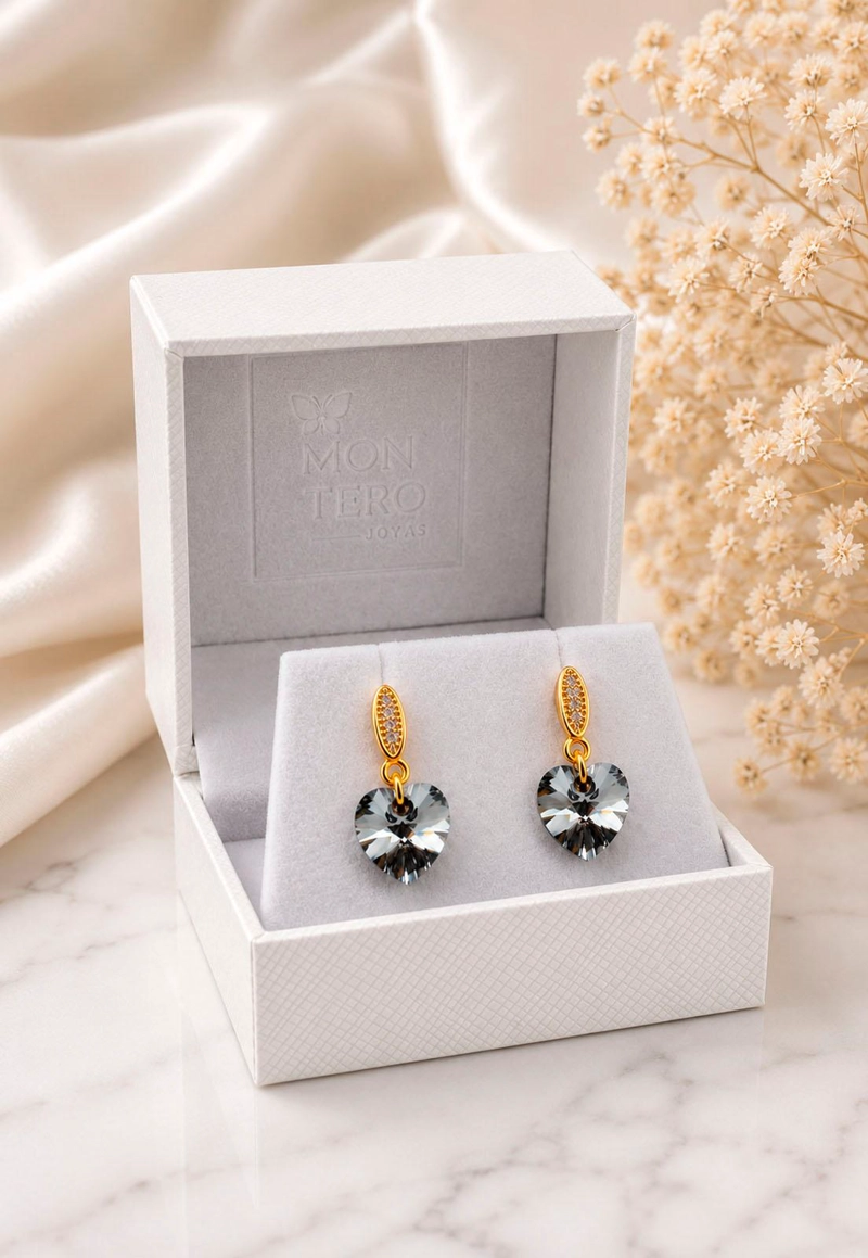 AROS JOYAS MONTERO ROMANCE GOLD CRISTALES GENUINOS SILVER NIIGHT ENCHAPADO EN ORO 18K - 3