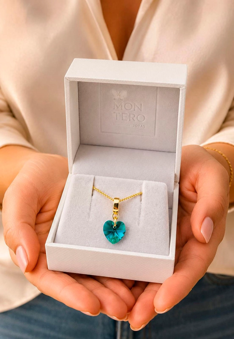 COLLAR JOYAS MONTERO ROMANCE GOLD CRISTALES GENUINOS EMERALD - 7
