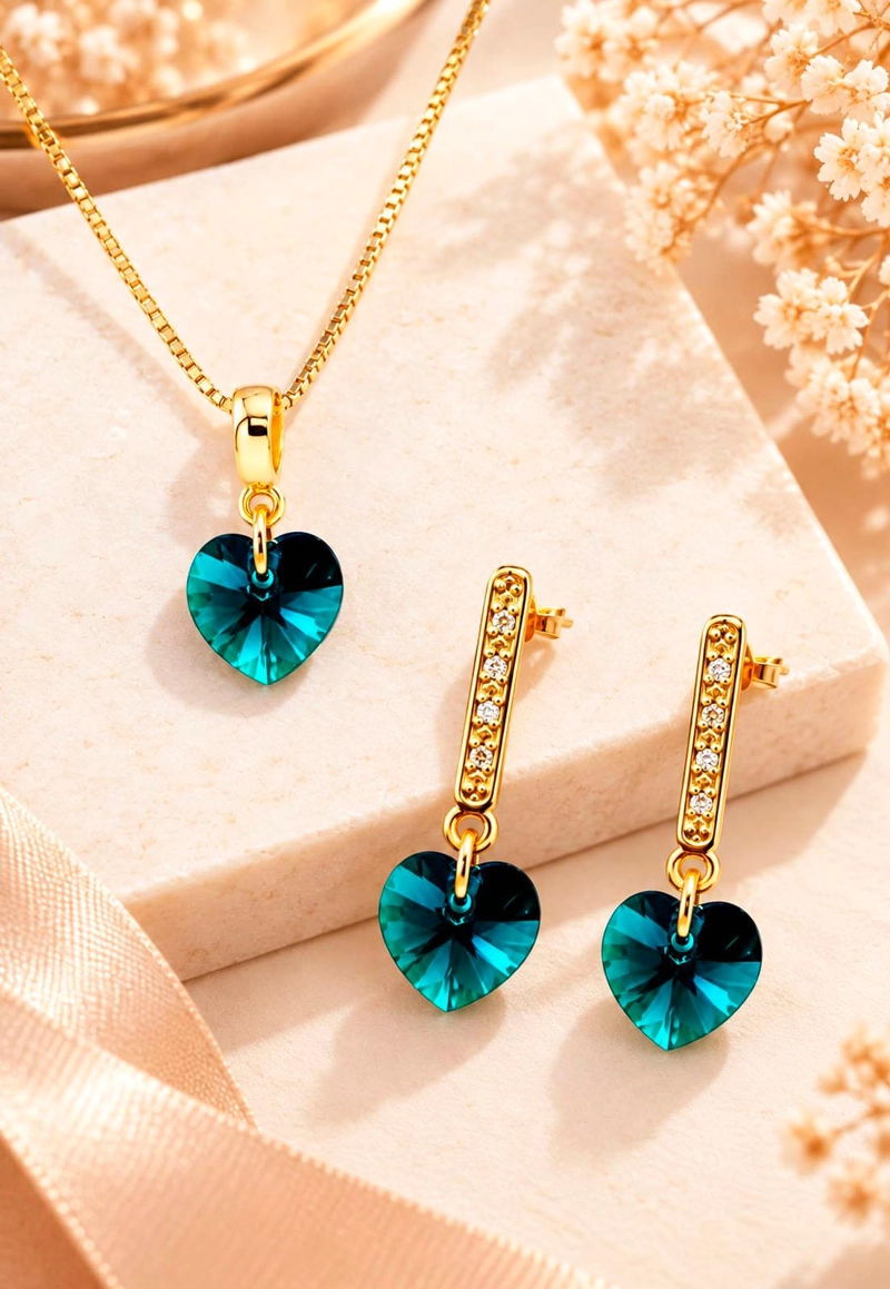 CONJUNTO JOYAS MONTERO ROMANCE GOLD CRISTALES GENUINOS EMERALD - 2