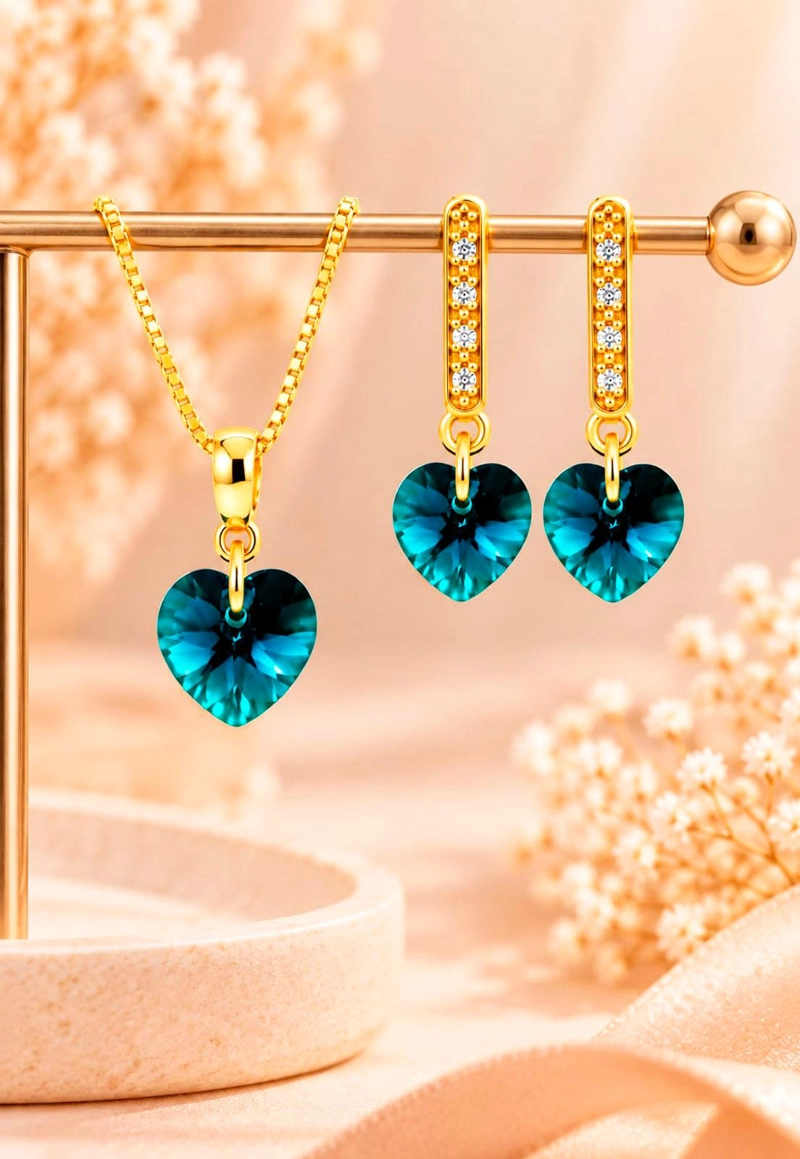 CONJUNTO JOYAS MONTERO ROMANCE GOLD CRISTALES GENUINOS EMERALD - 4