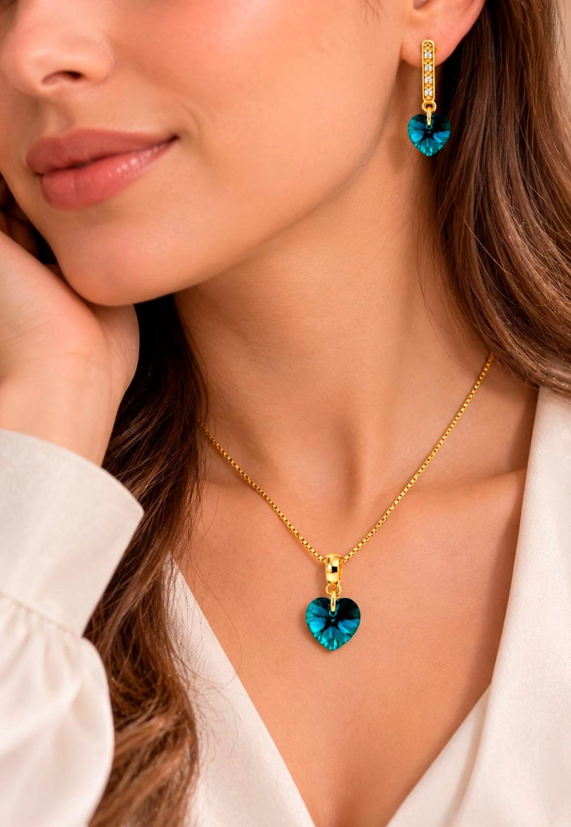 CONJUNTO JOYAS MONTERO ROMANCE GOLD CRISTALES GENUINOS EMERALD - 5