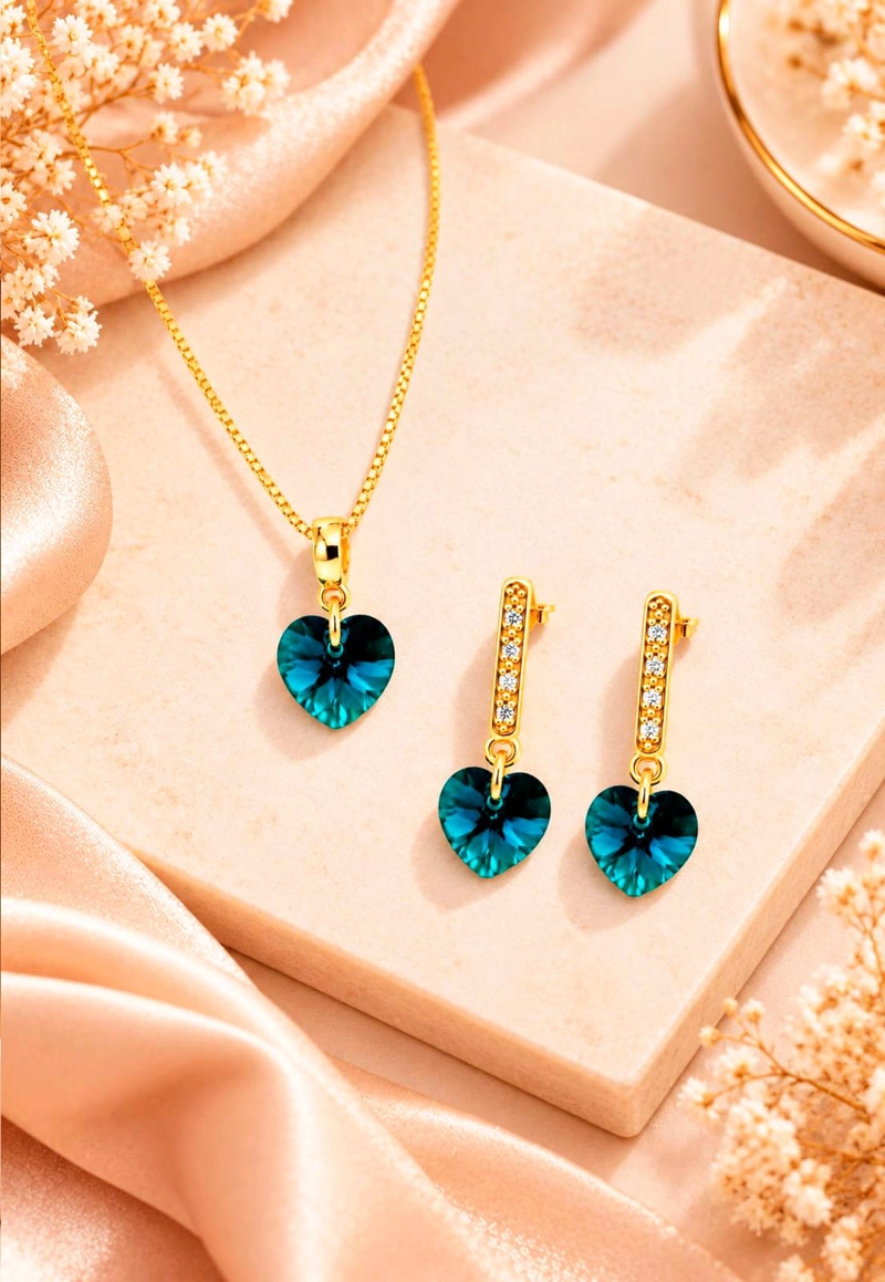 CONJUNTO JOYAS MONTERO ROMANCE GOLD CRISTALES GENUINOS EMERALD - 6