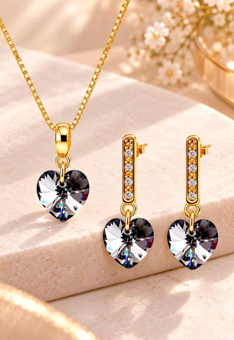 CONJUNTO JOYAS MONTERO ROMANCE GOLD CRISTALES GENUINOS SILVER NIGHT - 2