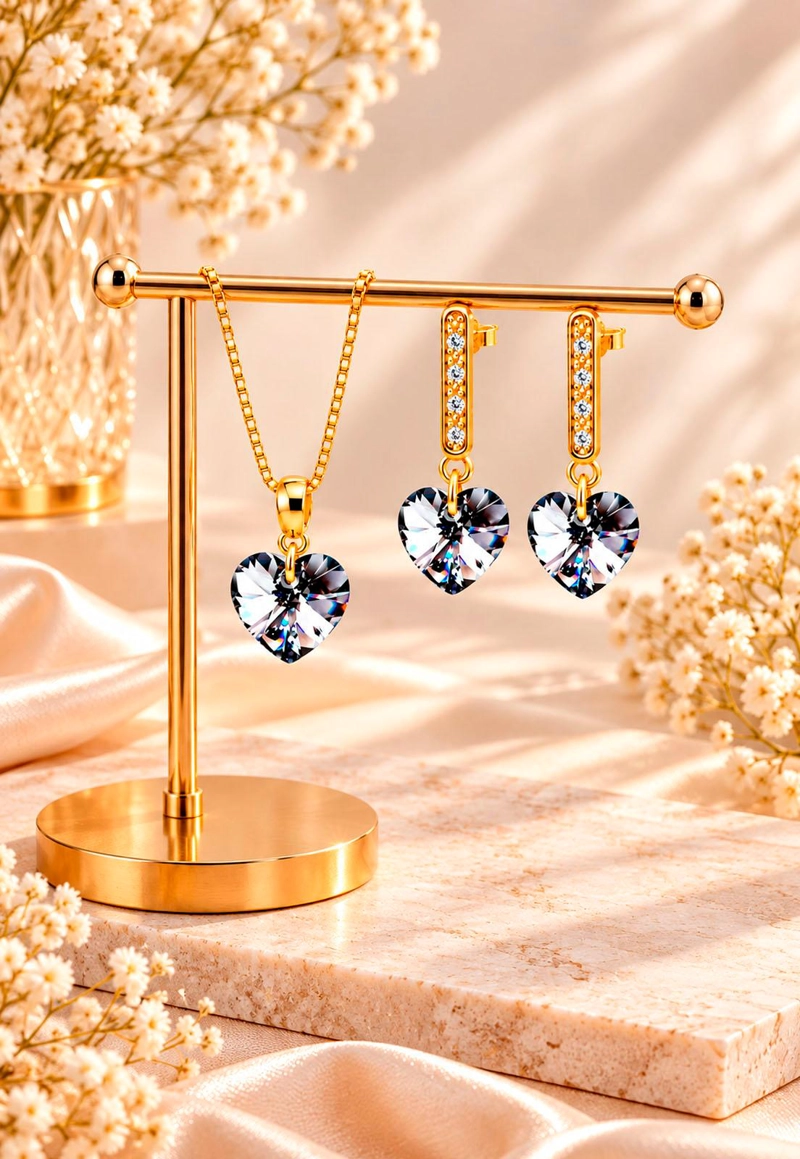 CONJUNTO JOYAS MONTERO ROMANCE GOLD CRISTALES GENUINOS SILVER NIGHT - 6