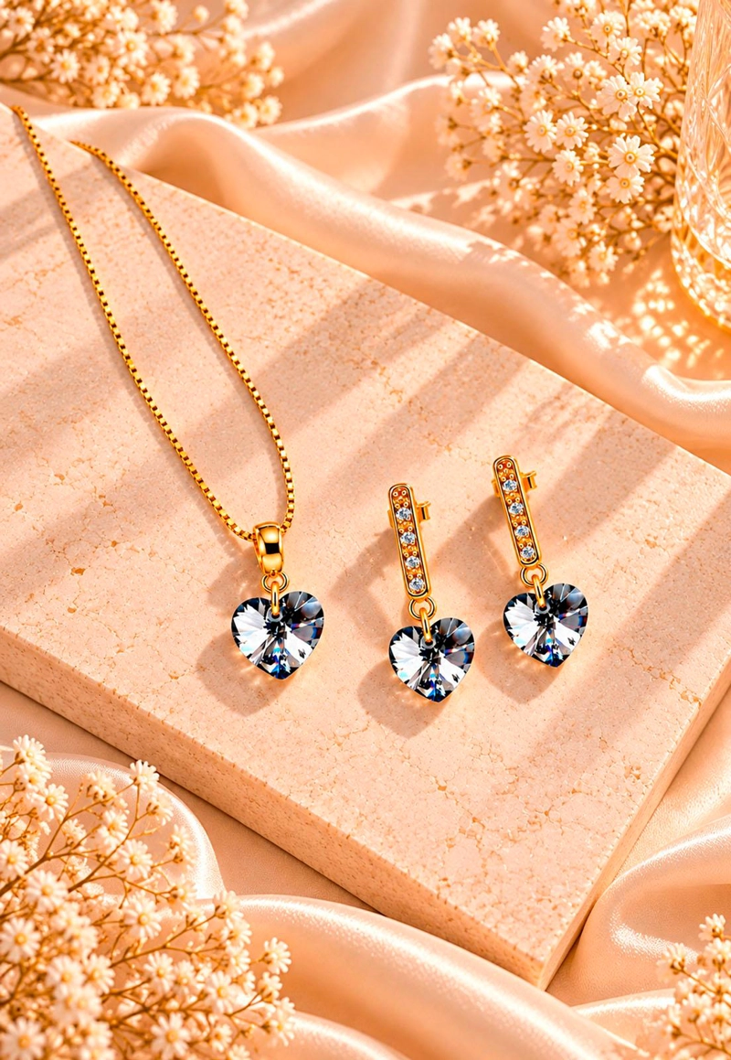 CONJUNTO JOYAS MONTERO ROMANCE GOLD CRISTALES GENUINOS SILVER NIGHT - 7