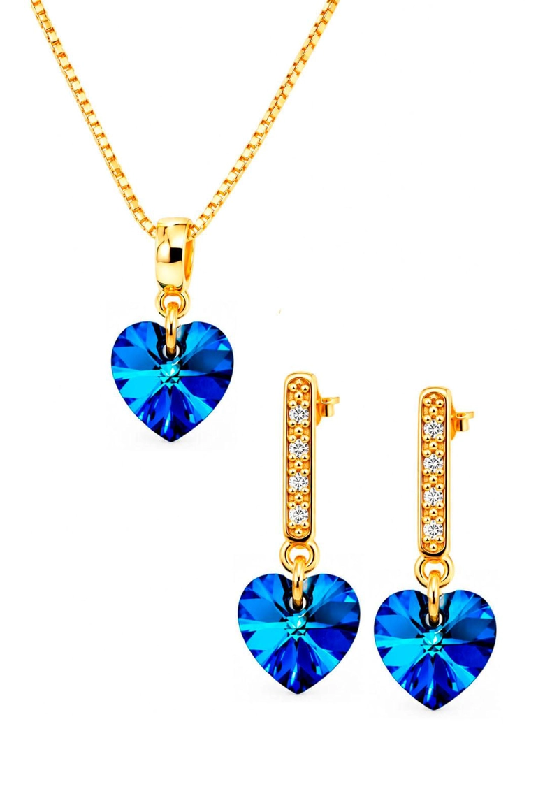 CONJUNTO JOYAS MONTERO ROMANCE GOLD CRISTALES GENUINOS BERMUDA BLUE - 1