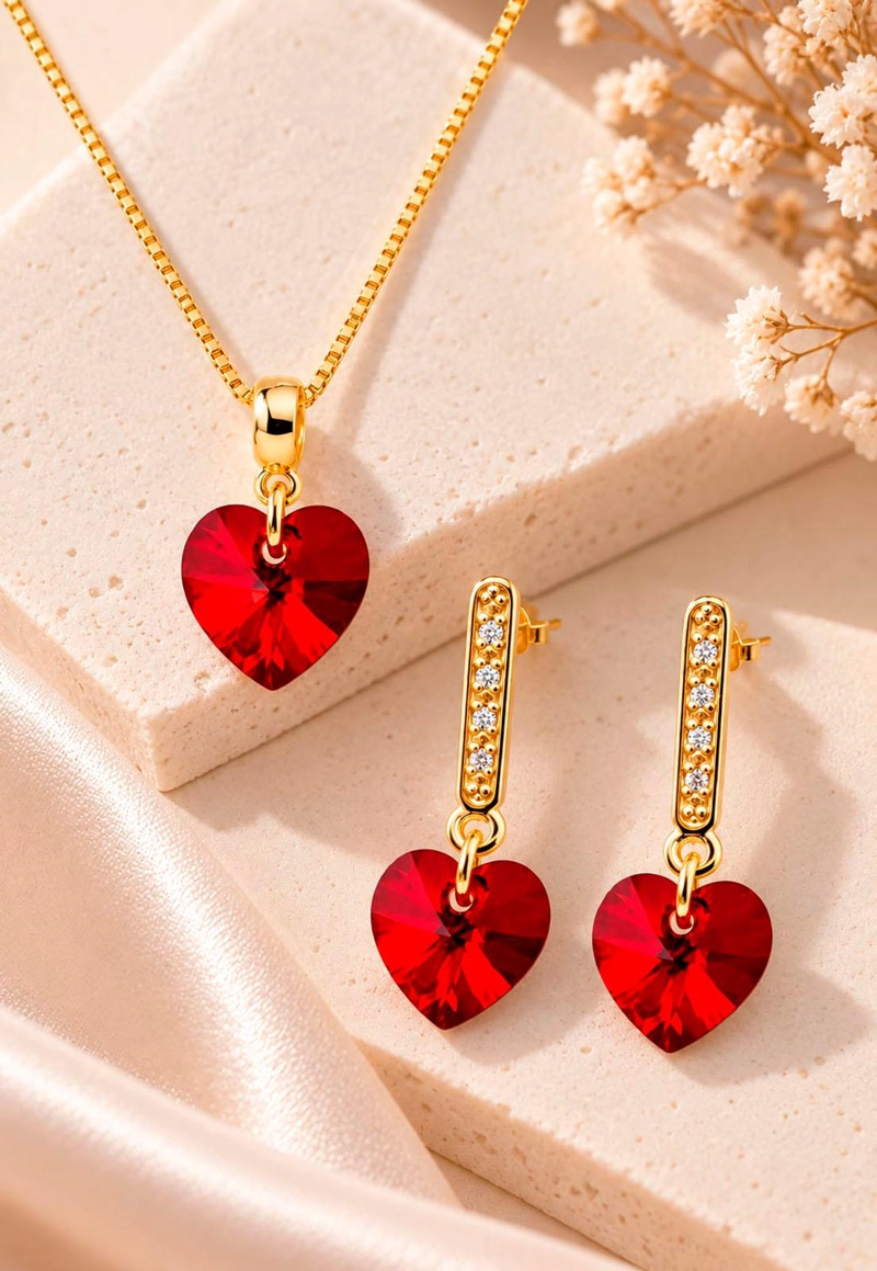 CONJUNTO JOYAS MONTERO ROMANCE GOLD CRISTALES GENUINOS SIAM SHIMMER - 2