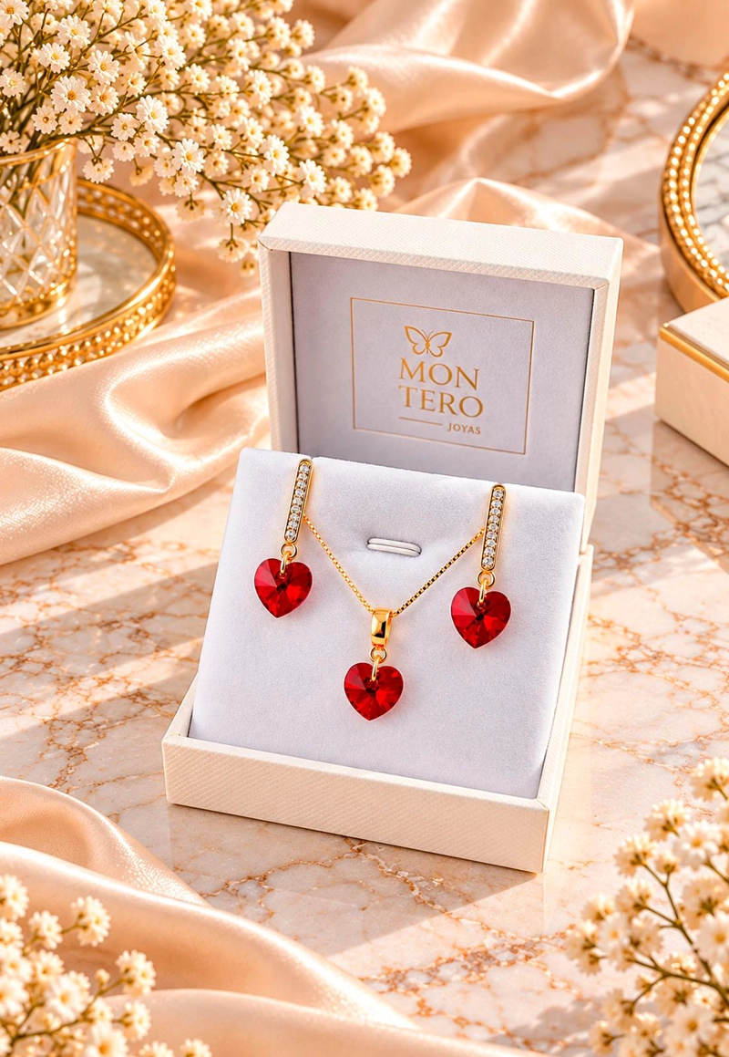 CONJUNTO JOYAS MONTERO ROMANCE GOLD CRISTALES GENUINOS SIAM SHIMMER - 3