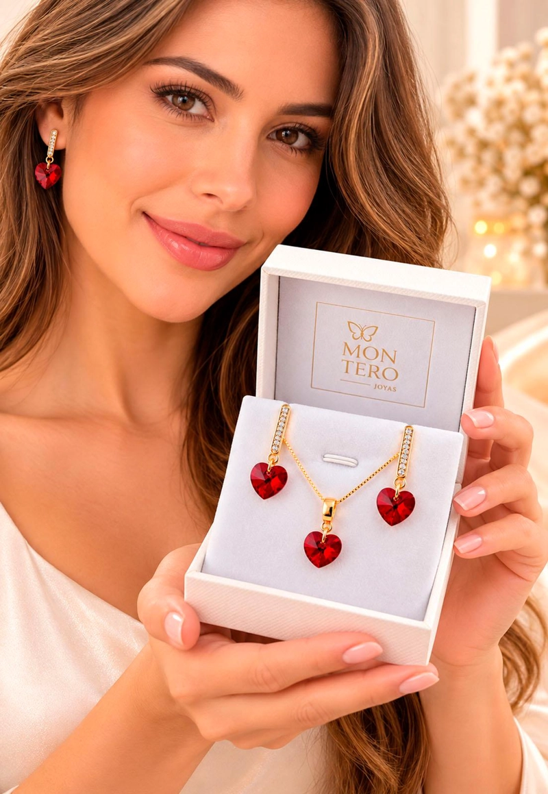 CONJUNTO JOYAS MONTERO ROMANCE GOLD CRISTALES GENUINOS SIAM SHIMMER - 6